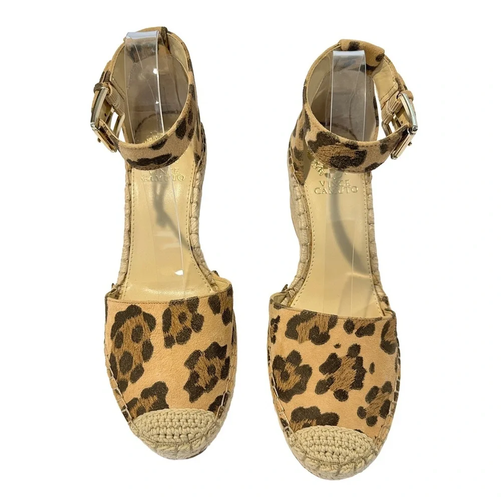 NEW‎ Vince Camuto Leopard Print Wedge Espadrilles Leather 8.5